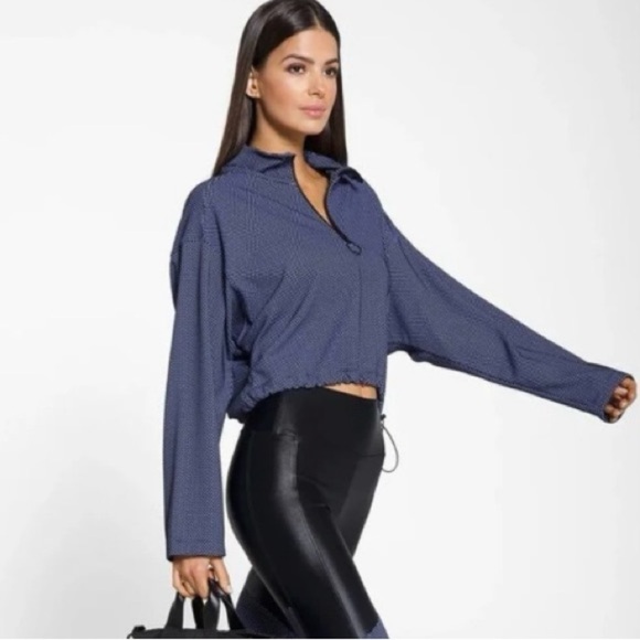 Koral Dylan 3D Mesh Half Zip Pullover Sweatshirt Crop Black Persian Jewel NWOT - Picture 1 of 15